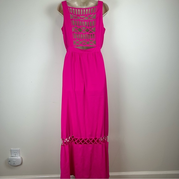 Gianni Bini Lattice Back and Hem Maxi Dress sz 6 ResortWear Wedding Guest - Picture 9 of 13